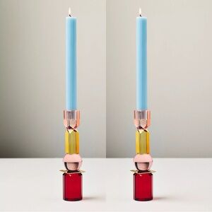 Lot of 2 Anthropologie Modern Cut Glass Candle Holder